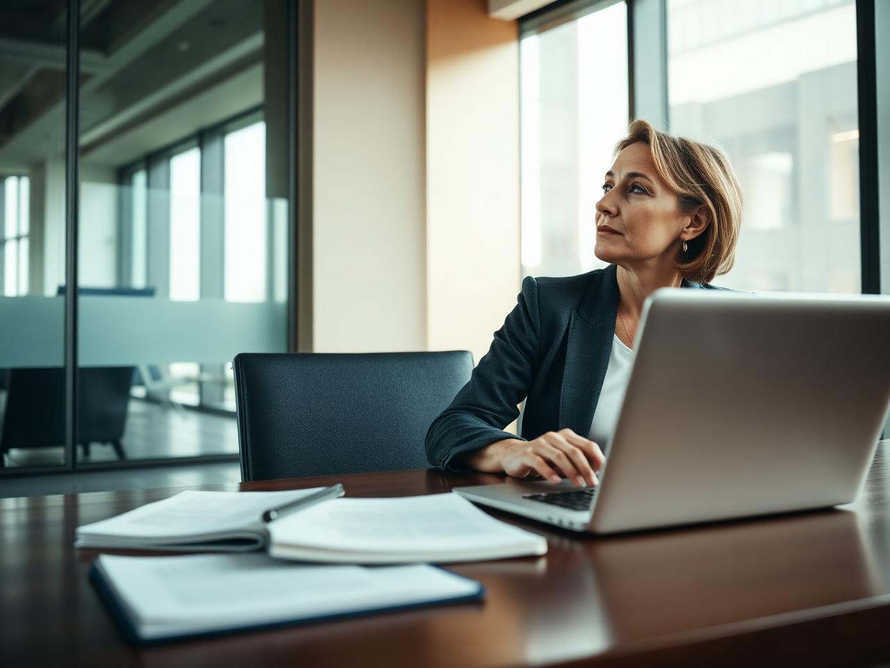 Profesional ejecutiva trabajando con seguridad y claridad después de estructurar su posicionamiento profesional