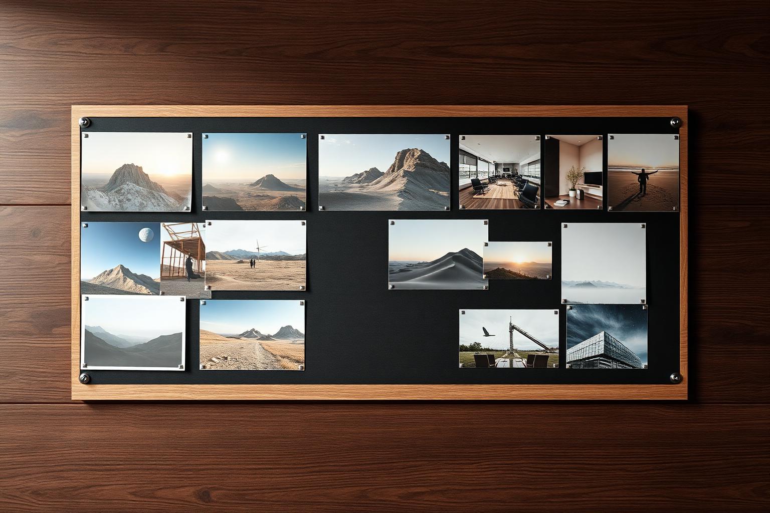 Vision Board profesional sofisticado compuesto por referencias visuales de objetivos y dirección profesional